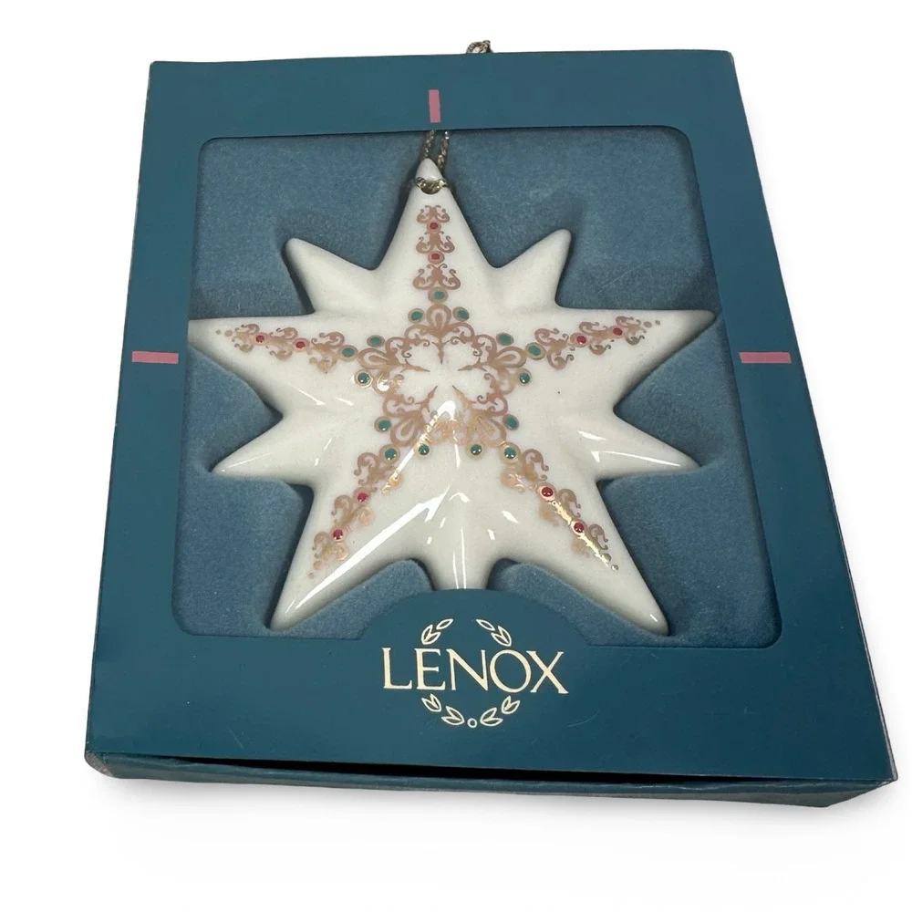 Lenox 1994 Christmas C/A Star Ornament Ivory Porcelain Gold Tassel Boxed USA